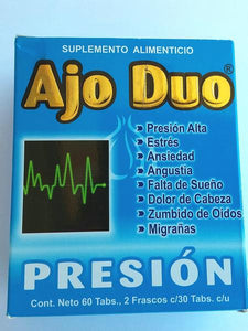 Presión Alta  Ajo Duo 60 tabletas Auxiliar en Presion alta