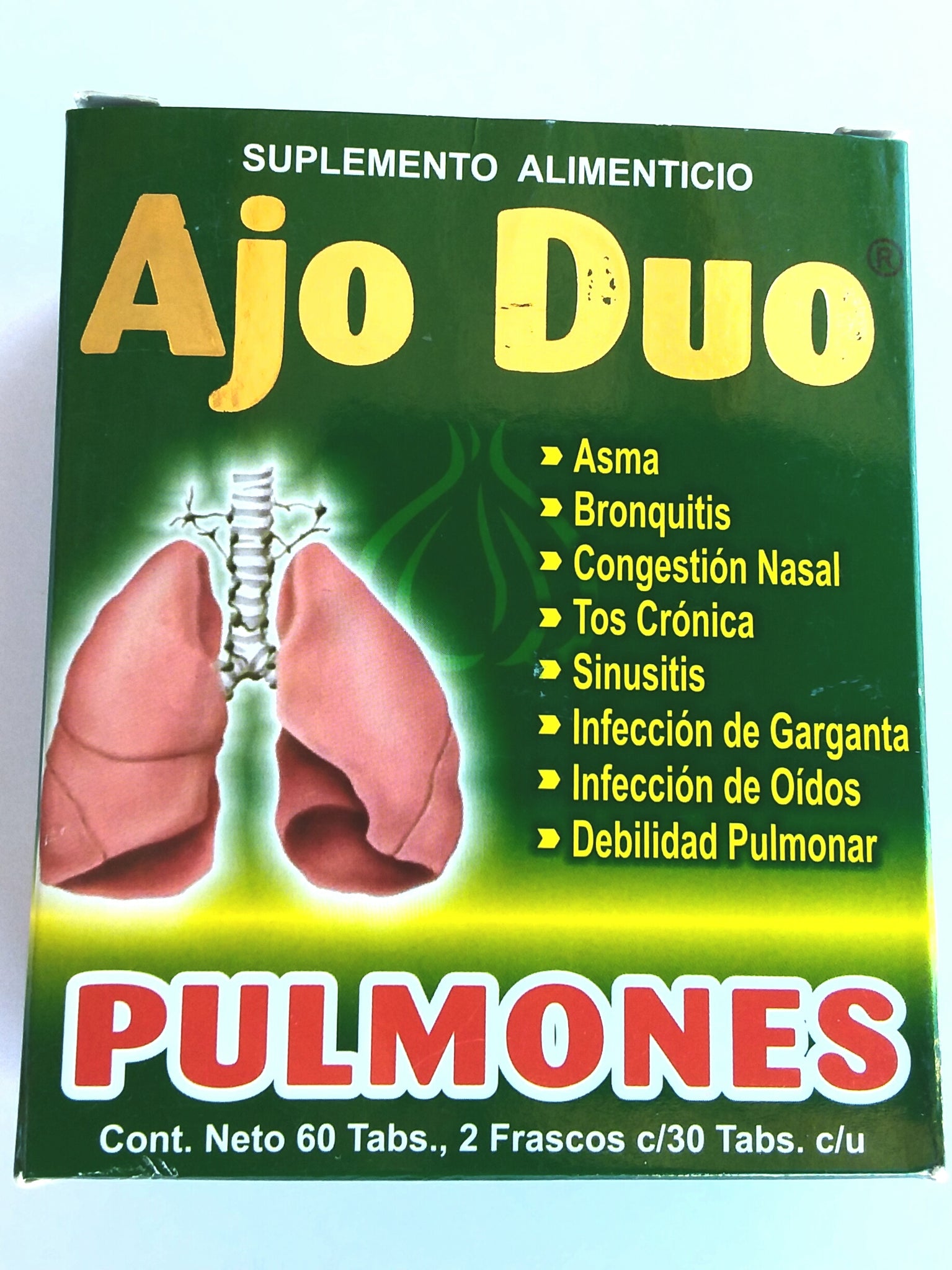 Pulmones Ajo Duo. 60 Tabletas. Lung weakness