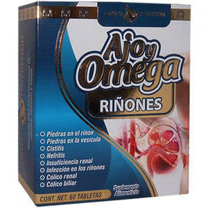 Riñon Ajo y Omega Premium 60 tabletas Exelente en padecimiento de Riñones y Vejiga. Kidney