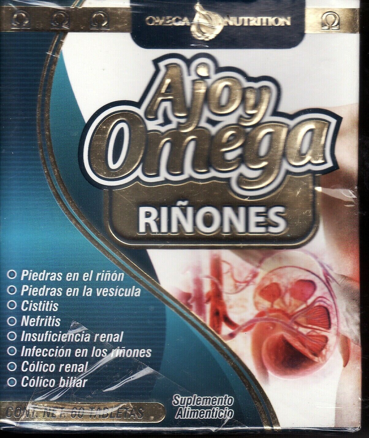 Riñon Ajo y Omega Premium 60 tabletas Exelente en padecimiento de Riñones y Vejiga.Kidney